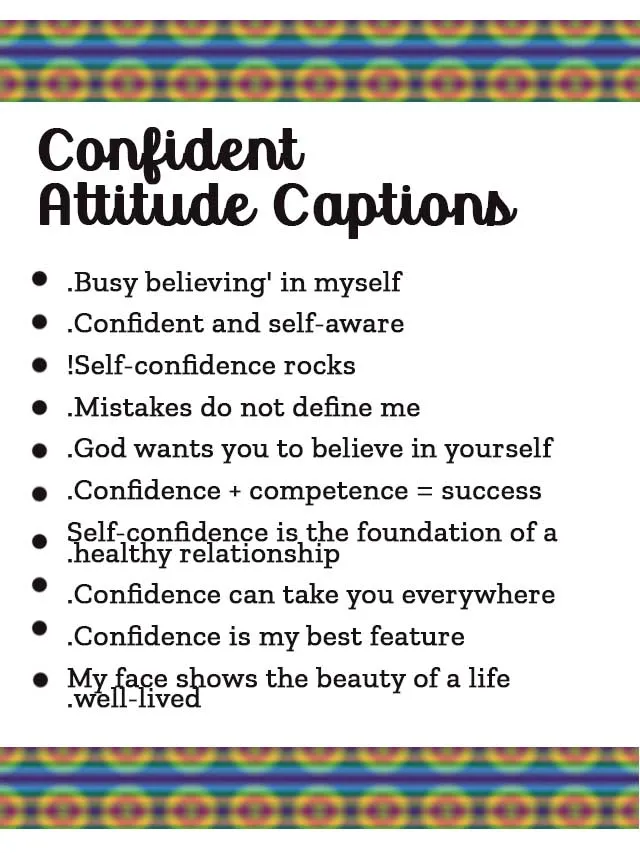 Confident Attitude Captions in image format